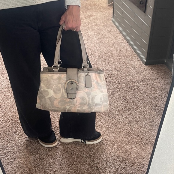 Gray and Pink Coach Signature Tote Bag - Picture 11 of 13